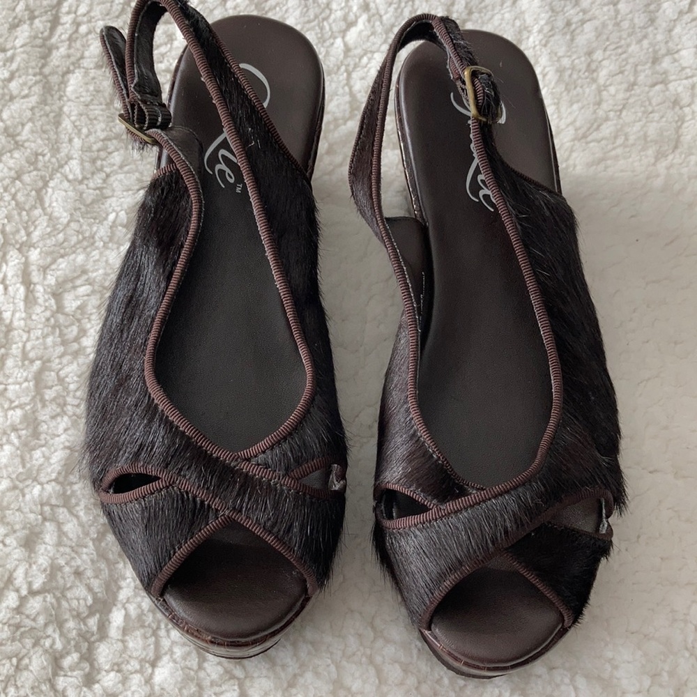 Grazie “Lizzie” Brown Leather/Fur Wedges